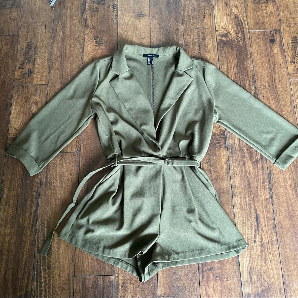 Olive Green Blazer Romper ft. shorts